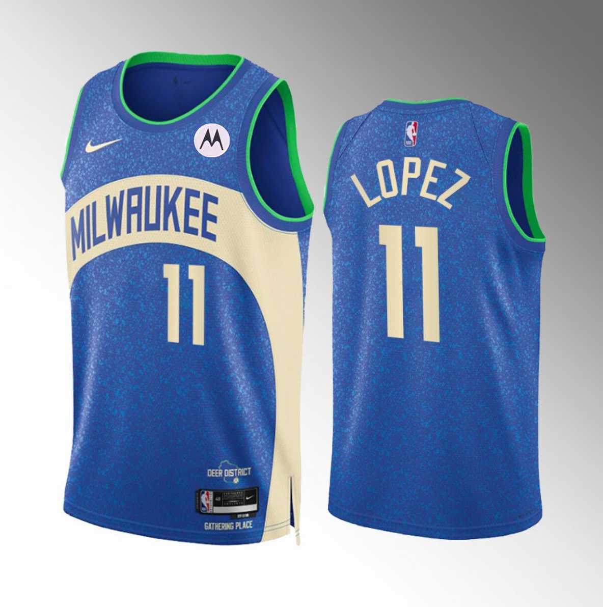 Men%27s Milwaukee Bucks #11 Brook Lopez Blue 2023-24 City Edition Stitched Basketball Jersey Dzhi->milwaukee bucks->NBA Jersey